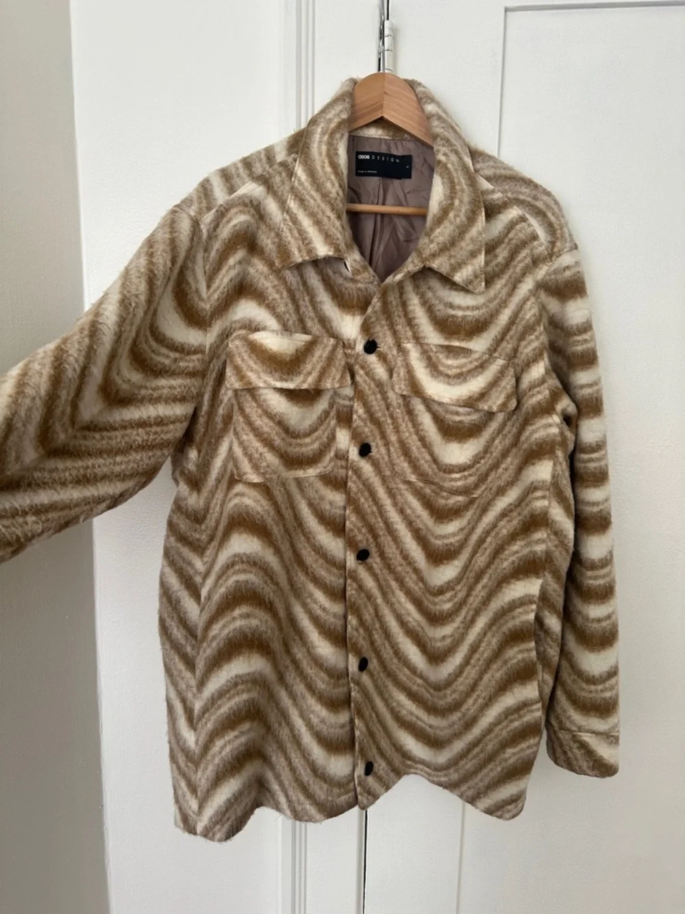 Asos design Oversized Brown & Cream Patterned Wool-Blend Shacket - Picture 4 of 9